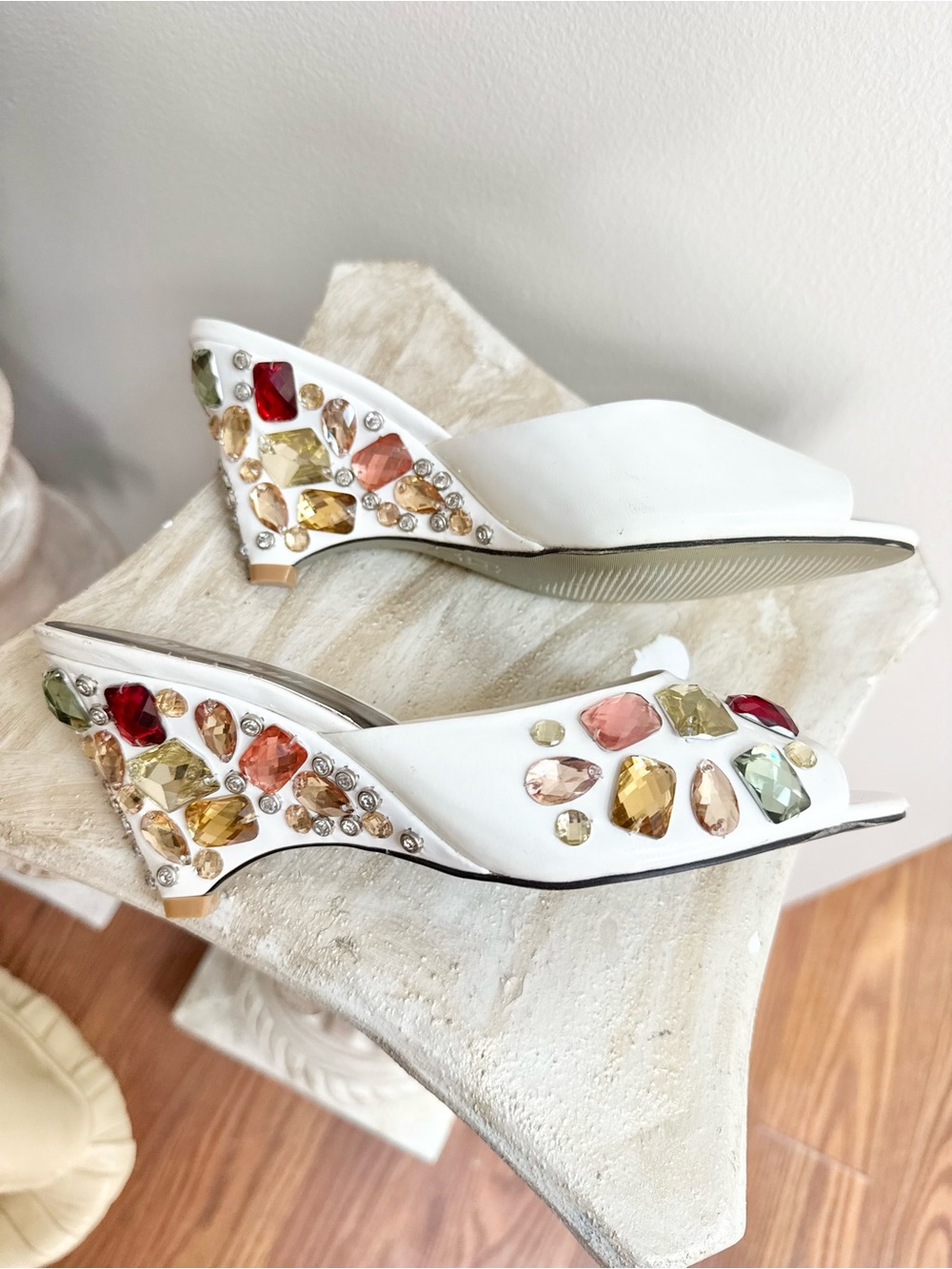 VTG Miu Miu Crystal Embellished Kitten Heel Mules EU 36 US 5.5 - Picture 3 of 7